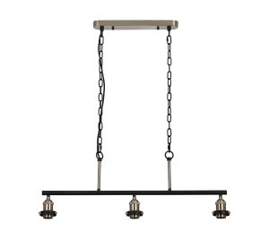 Dreifa Curved Linear Pendant (FRAME ONLY), 3 x E27, Satin Nickel/Black