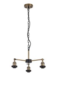 Dreifa Curved Round Pendant (FRAME ONLY), 3 x E27, Antique Brass/Black
