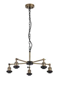 Dreifa Curved Round Pendant (FRAME ONLY), 5 x E27, Antique Brass/Black