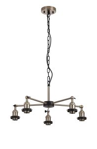 Dreifa Curved Round Pendant (FRAME ONLY), 5 x E27, Satin Nickel/Black