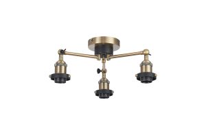 Dreifa Curved Round Ceiling (FRAME ONLY), 3 x E27, Antique Brass/Black