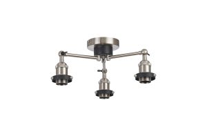 Dreifa Curved Round Ceiling (FRAME ONLY), 3 x E27, Satin Nickel/Black