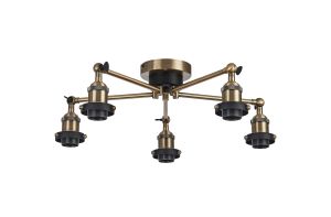 Dreifa Curved Round Ceiling (FRAME ONLY), 5 x E27, Antique Brass/Black