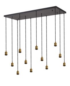 SPECIAL ITEM*** Dreifa Rectangular Multiple Pendant (FRAME ONLY), 12 Light E27, Satin Black/Gilt Bronze