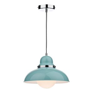 Dynamo 1 Light E27 Blue Adjustable Pendant With Polished Chrome Detail C/W Opal White Glass Shade