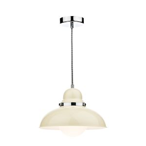 Dynamo 1 Light E27 Cmozarella Adjustable Pendant With Polished Chrome Detail C/W Opal White Glass Shade