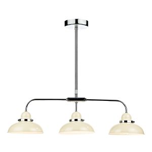 Dynamo 3 Light E14 Cream Adjustable Linear Bar Pendant With Polished Chrome Detail