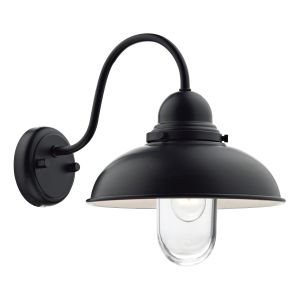 Dynamo 1 Light E27 Matt Black Outdoor IP44 Wall Light With Clear Glass Shade