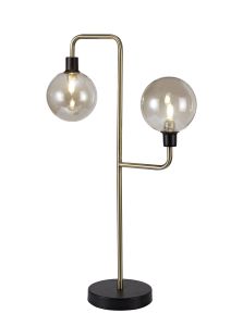 Filocaro Table Lamp, 2 Light G9, Matt Black/Antique Brass/Cognac Glass