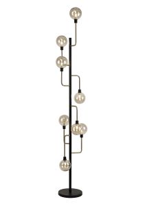Filocaro Floor Lamp, 8 Light G9, Matt Black/Antique Brass/Cognac Glass