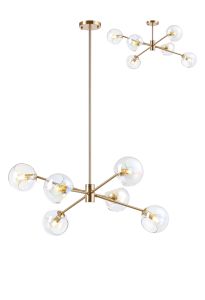 Eldia 85cm Round Fixed Multi Height Pendant/Semi Flush With Double Cut Glass, 6 x E14, Antique Gold/Iridescent