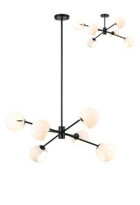 Eldia 85cm Round Fixed Pendant With Double Cut Glass, 6 x E14, Satin Black/Opal