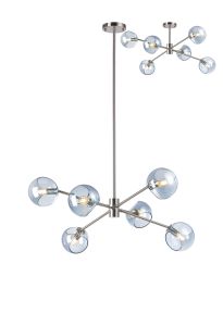 Eldia 85cm Round Fixed Pendant With Double Cut Glass, 6 x E14, Satin Nickel/Blue