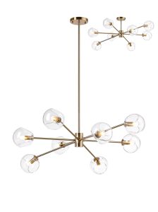 Eldia 100cm Round Fixed Multi Height Pendant/Semi Flush With Double Cut Glass, 8 x E14, Antique Gold/Clear