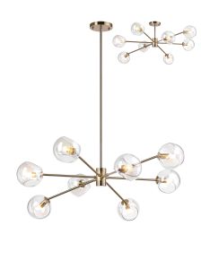 Eldia 100cm Round Fixed Multi Height Pendant/Semi Flush With Double Cut Glass, 8 x E14, Antique Gold/Iridescent