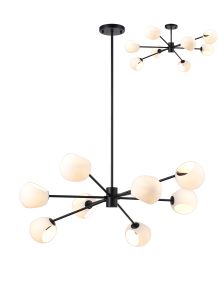 Eldia 100cm Round Fixed Pendant With Double Cut Glass, 8 x E14, Satin Black/Opal