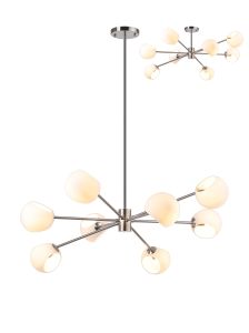 Eldia 100cm Round Fixed Pendant With Double Cut Glass, 8 x E14, Satin Nickel/Opal
