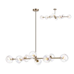 Eldia Linear Fixed Multi Height Pendant/Semi Flush With Double Cut Glass, 8 x E14, Antique Gold/Iridescent