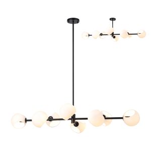 Eldia Linear Fixed Pendant With Double Cut Glass, 8 x E14, Satin Black/Opal