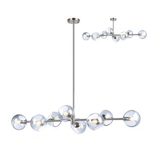 Eldia Linear Fixed Pendant With Double Cut Glass, 8 x E14, Satin Nickel/Blue