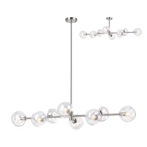 Eldia Linear Fixed Multi Height Pendant/Semi Flush With Double Cut Glass, 8 x E14, Satin Nickel/Iridescent