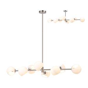 Eldia Linear Fixed Pendant With Double Cut Glass, 8 x E14, Satin Nickel/Opal