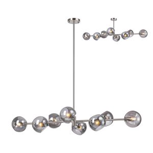 Eldia Linear Fixed Multi Height Pendant/Semi Flush With Double Cut Glass, 8 x E14, Satin Nickel/Smoke