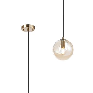 Eldia 15cm Single Pendant With Double Cut Glass, 1 x E14, Antique Gold/Cognac