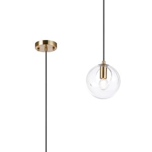 Eldia 15cm Single Pendant With Double Cut Glass, 1 x E14, Antique Gold/Clear