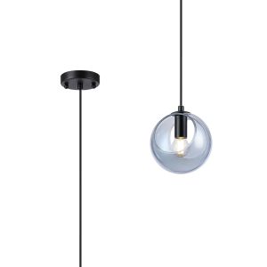 Eldia 15cm Single Pendant With Double Cut Glass, 1 x E14, Satin Black/Blue