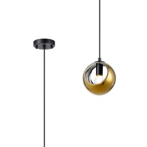 Eldia 15cm Single Pendant With Double Cut Glass, 1 x E14, Satin Black/Gold