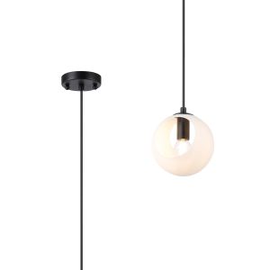 Eldia 15cm Single Pendant With Double Cut Glass, 1 x E14, Satin Black/Opal