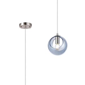 Eldia 15cm Single Pendant With Double Cut Glass, 1 x E14, Satin Nickel/Blue