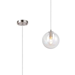 Eldia 15cm Single Pendant With Double Cut Glass, 1 x E14, Satin Nickel/Iridescent