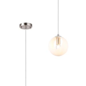 Eldia 15cm Single Pendant With Double Cut Glass, 1 x E14, Satin Nickel/Opal
