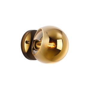 Eldia Wall Lamp With Double Cut Glass, 1 x E14, Satin Black/Gold
