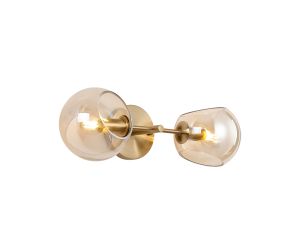 Eldia Wall/Ceiling Light With Double Cut Glass, 2 x E14, Antique Gold/Cognac