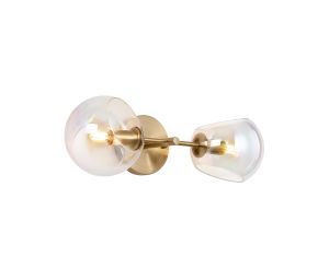 Eldia Wall/Ceiling Light With Double Cut Glass, 2 x E14, Antique Gold/Iridescent