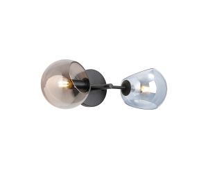 Eldia Wall Lamp With Double Cut Glass, 2 x E14, Satin Black/Blue/Smoke