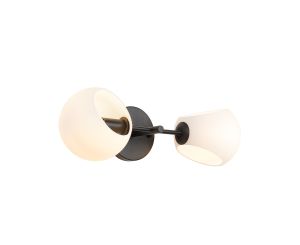 Eldia Wall Lamp With Double Cut Glass, 2 x E14, Satin Black/Opal