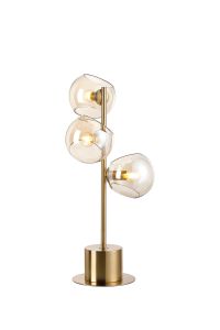 Eldia Table Lamp With Double Cut Glass, 3 x E14, Antique Gold/Cognac