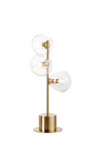 Eldia Table Lamp With Double Cut Glass, 3 x E14, Antique Gold/Clear