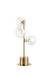 Eldia Table Lamp With Double Cut Glass, 3 x E14, Antique Gold/Iridescent