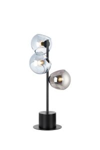 Eldia Table Lamp With Double Cut Glass, 3 x E14, Satin Black/Blue/Smoke