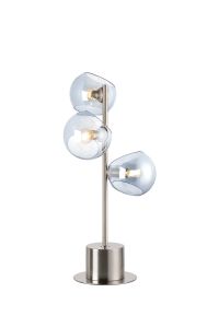 Eldia Table Lamp With Double Cut Glass, 3 x E14, Satin Nickel/Blue