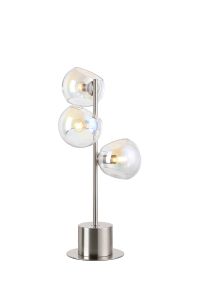 Eldia Table Lamp With Double Cut Glass, 3 x E14, Satin Nickel/Iridescent