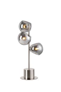Eldia Table Lamp With Double Cut Glass, 3 x E14, Satin Nickel/Smoke