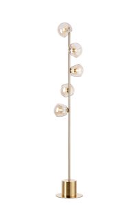 Eldia Floor Lamp With Double Cut Glass, 5 x E14, Antique Gold/Cognac