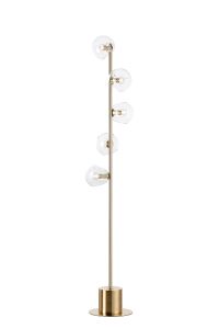 Eldia Floor Lamp With Double Cut Glass, 5 x E14, Antique Gold/Clear