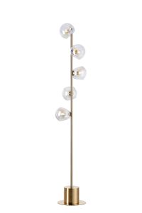 Eldia Floor Lamp With Double Cut Glass, 5 x E14, Antique Gold/Iridescent